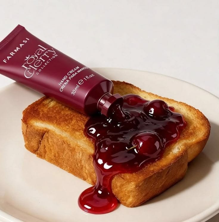 Crème pour les mains Royal Cherry de Farmasi qui coule comme une confiture de cerises sur une tartine