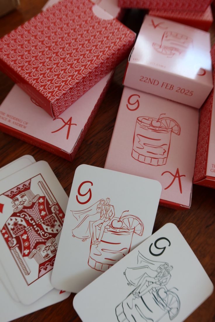 Playing cards personalised with the couple's initials